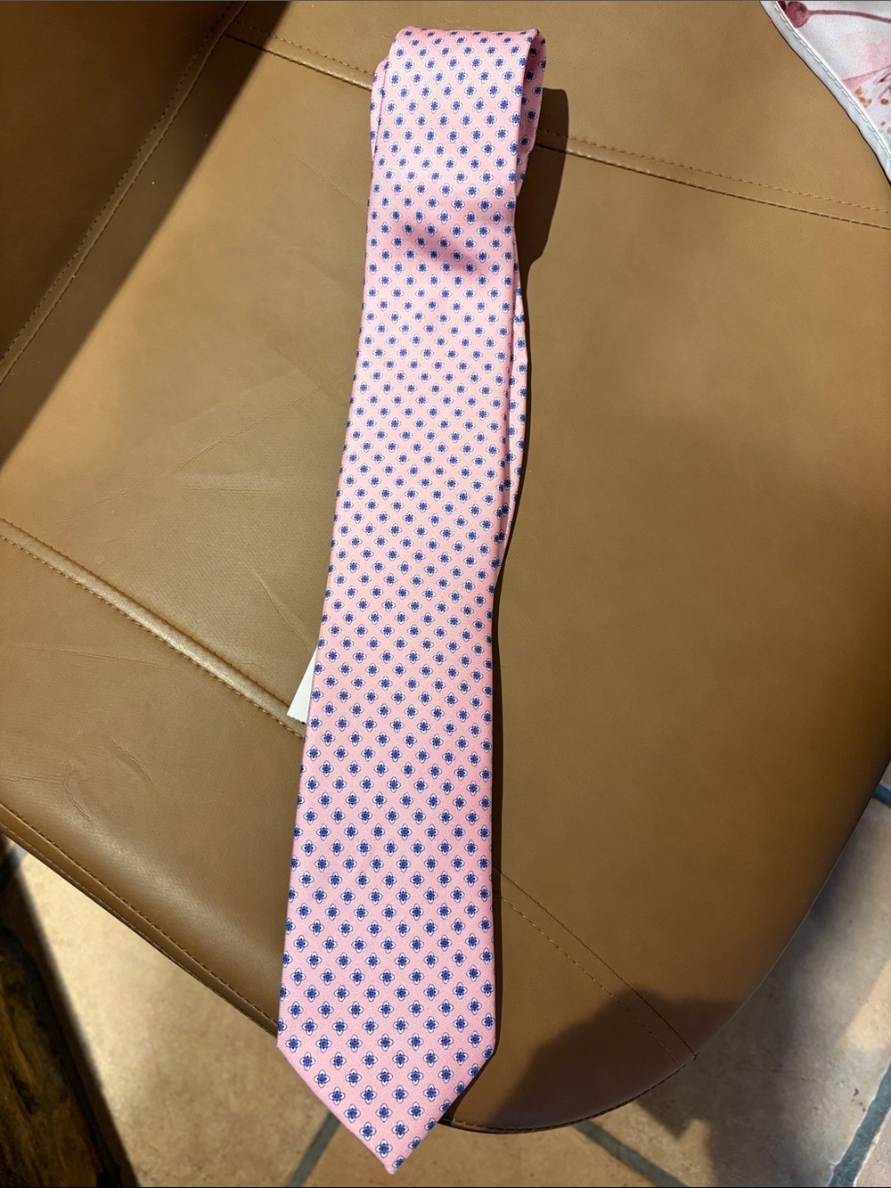 Ralph Lauren Pink Silk Tie with Blue Microdot Pattern